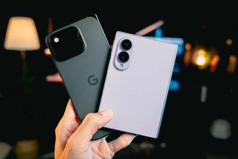 Hand holding two different smartphones side by side
